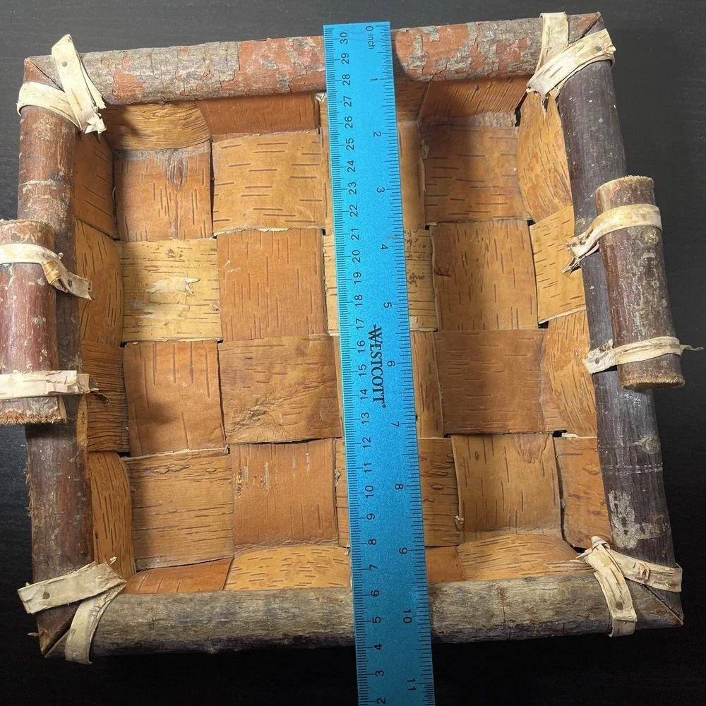 Native American Handmade Birch Bark Basket Square Primitive‎ Rustic Cabincore